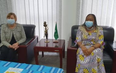 H.E. Mrs Minata Samate Cessouma, Commissioner for political Affairs (R), with H.E. Helen Airaksinen, outgoing Ambassador of Finland paid a farewell visit to the Commissioner on Monday