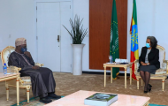 Meeting of the Head of the AU election observation mission, H.E. Chief Olusengu Obasanjo, with the President of Ethiopia, H.E. Sahle-Work Zewde. In attendance were the AU Commissioner for Political Affairs, Peace and Security and other members