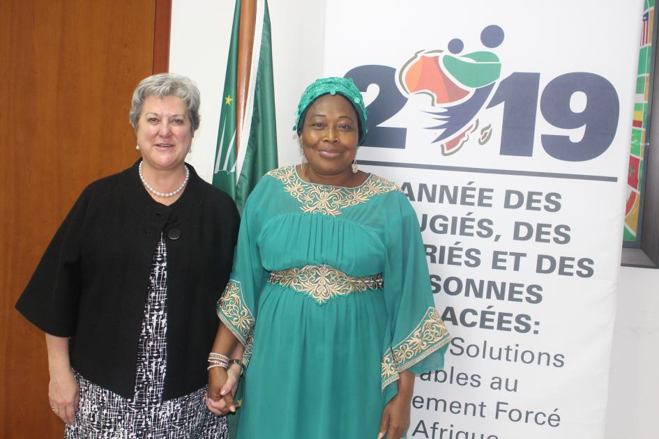 H.E. Minata Samate Cessouma, Commissioner for Political Affairs with the outgoing US Representative to the African Union, Ambassador Mary beth Leonard, during a farewell visit to the Commissioner